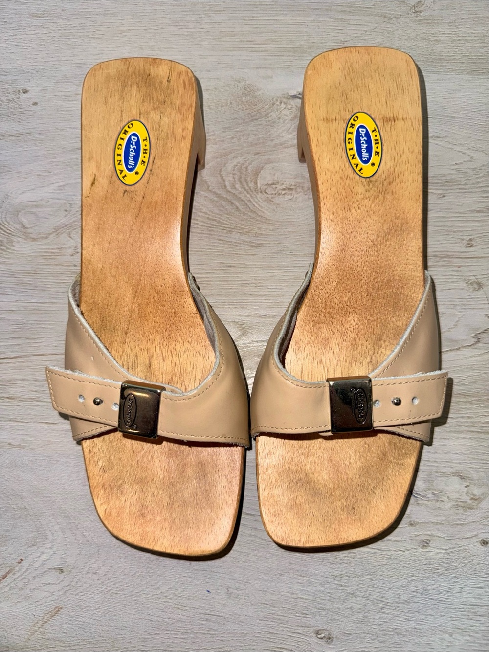 Dr. Scholl's Original Wooden Clogs Sandals Women's Size 8 Beige Leather
